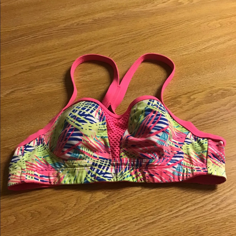 Victoria Secret X sports bra pink tropical 34A💕 great support razor back…